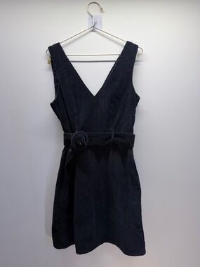 American Eagle Outfitters Black V-Neck Belted Midi Dress 👗 26” Waist 💯 Cotton